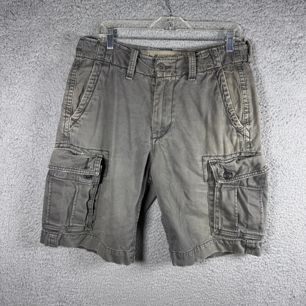 American Eagle Mens Gray Classic Length Cargo Shorts Size 32 Cotton Y2K 2000s